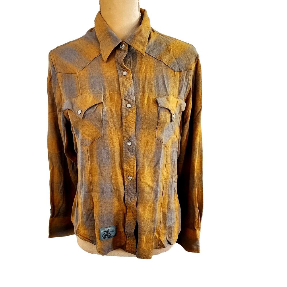Vintage Roper Women's Yellow Gray Long Sleeve Pearl Snap Down Shirt Size XL